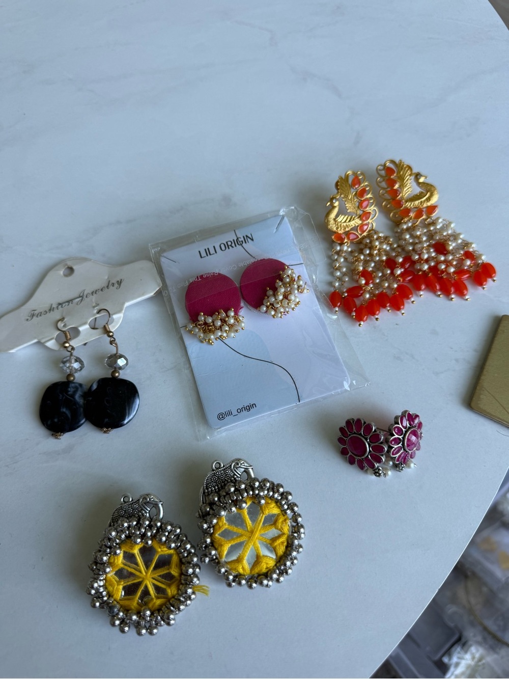 Yellow and Silver Jhumka Earrings - Unbranded